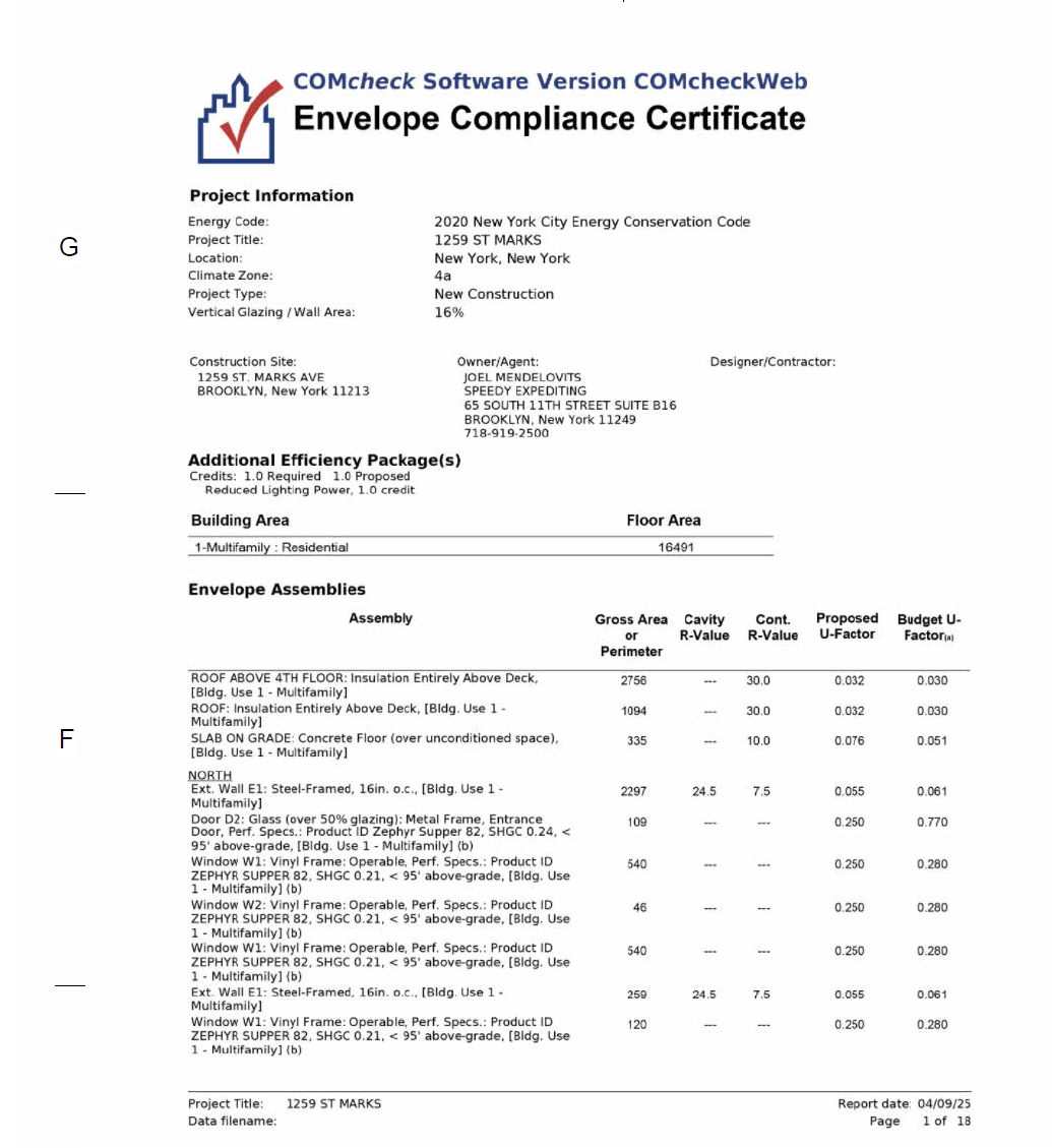 COMcheck envelope compliance certificate for a commercial building